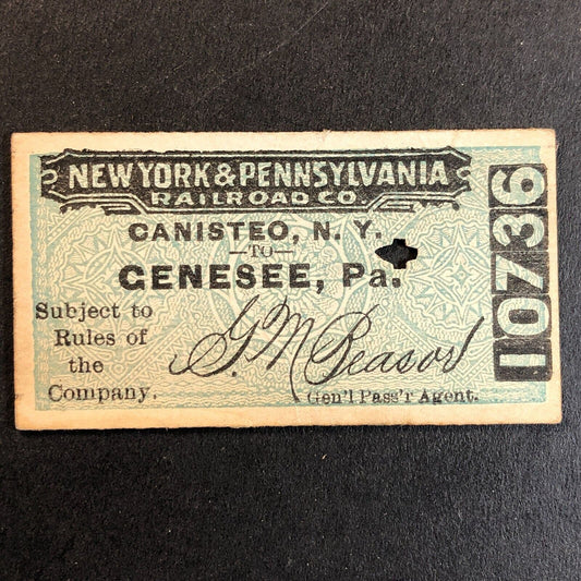 New York & Pennsylvania Railroad July 16 1917 Genesee, PA Ticket #10736