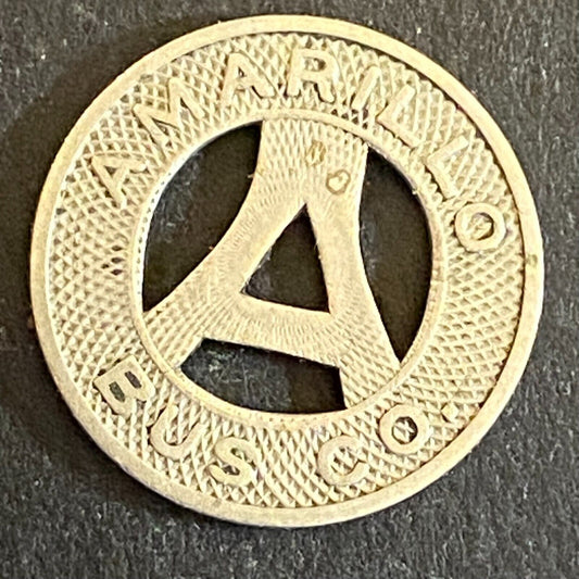 Amarillo Bus Co G/F One Fare Transit Token 16mm WM Hanging "A" Scarce