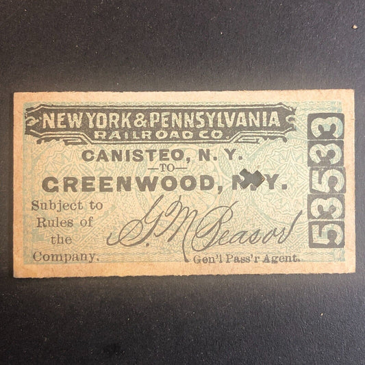 New York & Pennsylvania Railroad July 12 1917 Greenwood, NY Ticket #53533