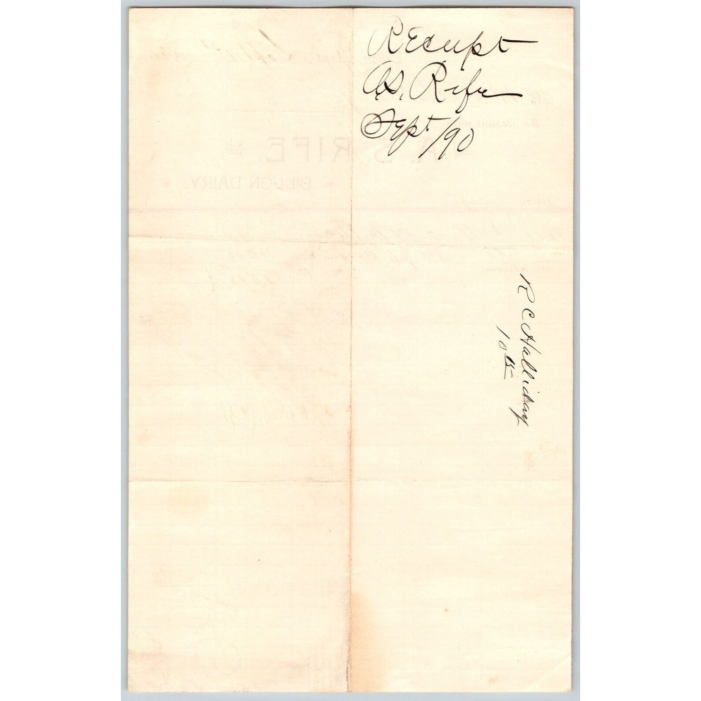 Dillon MT A.S. Rife Dillon Dairy1890 50 Pints Cream Billhead R.C. Halliday*