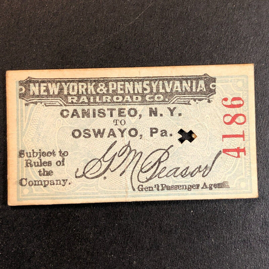New York & Pennsylvania Railroad July 14 1917 Oswayo Ticket #4186 Scarce