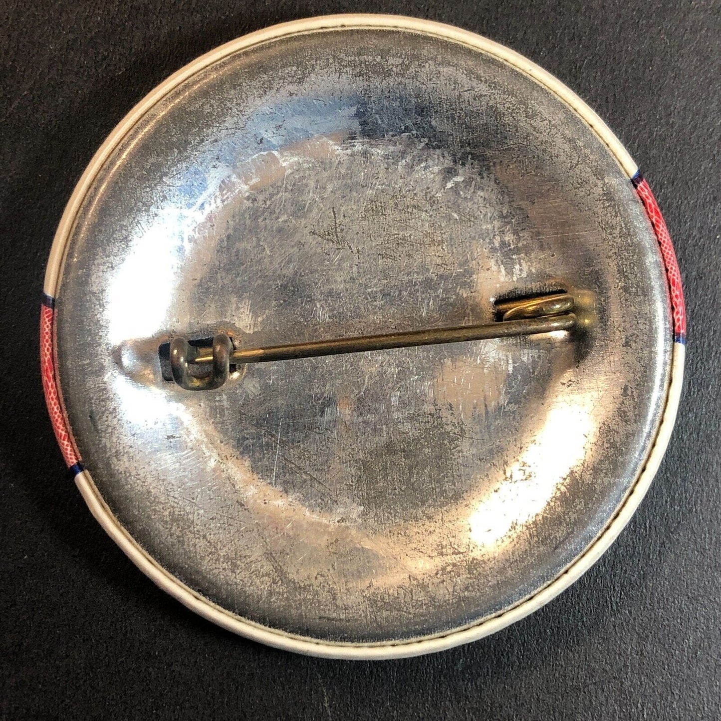 Oriental Domestic Rugs Expertly Shampooed Steel Pinback Button 2" c1930's-40's