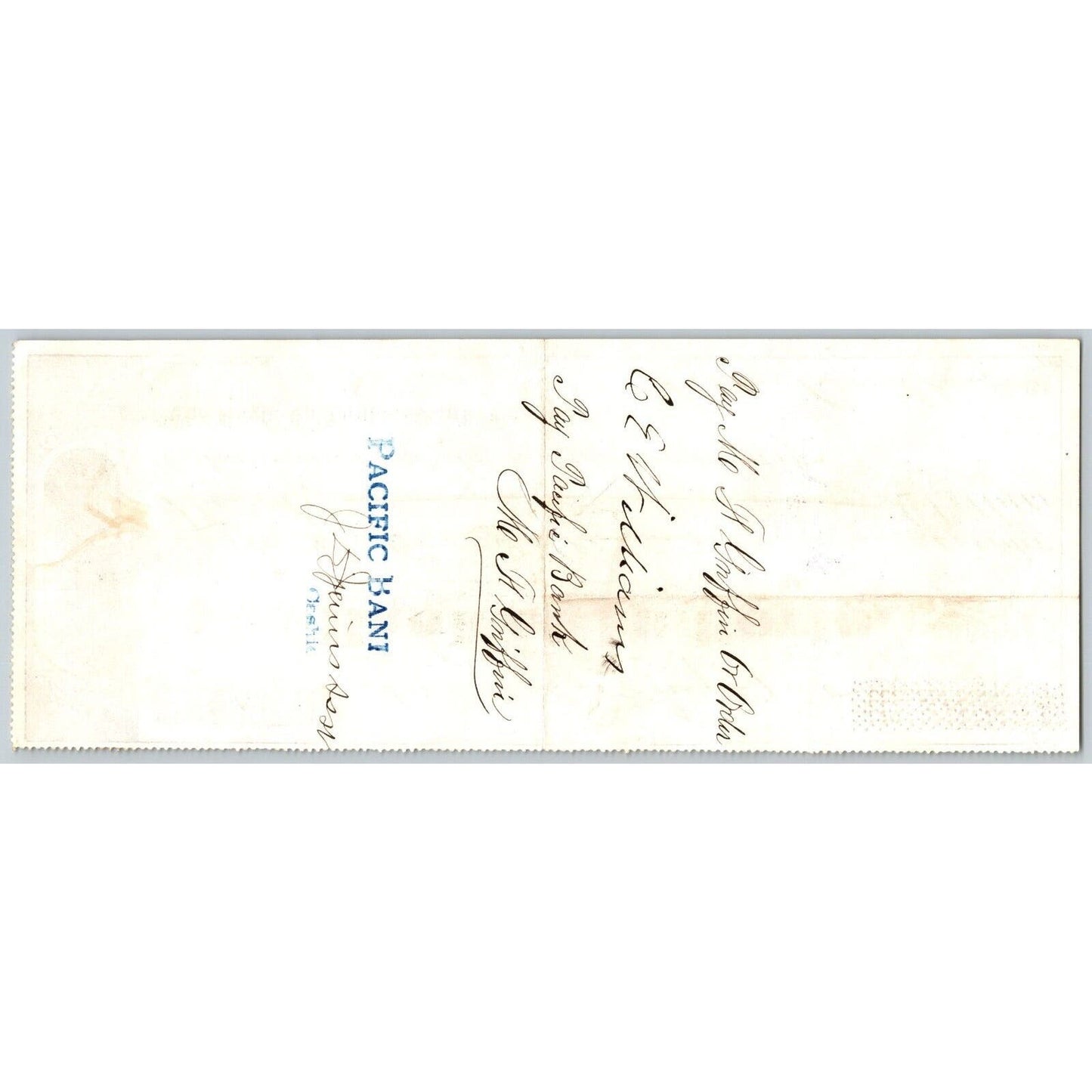 Bank of La Porte Check C.E. Williams 1878 Mining Vignette RN-G1 Rev Stamp 4349