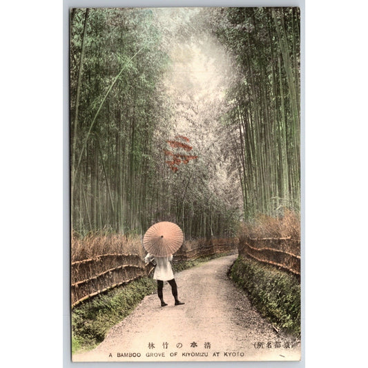 A Bamboo Grove of Kiyomizu at Kyoto Japanese Postcard Tinted RPPC* c1901-07 VGC