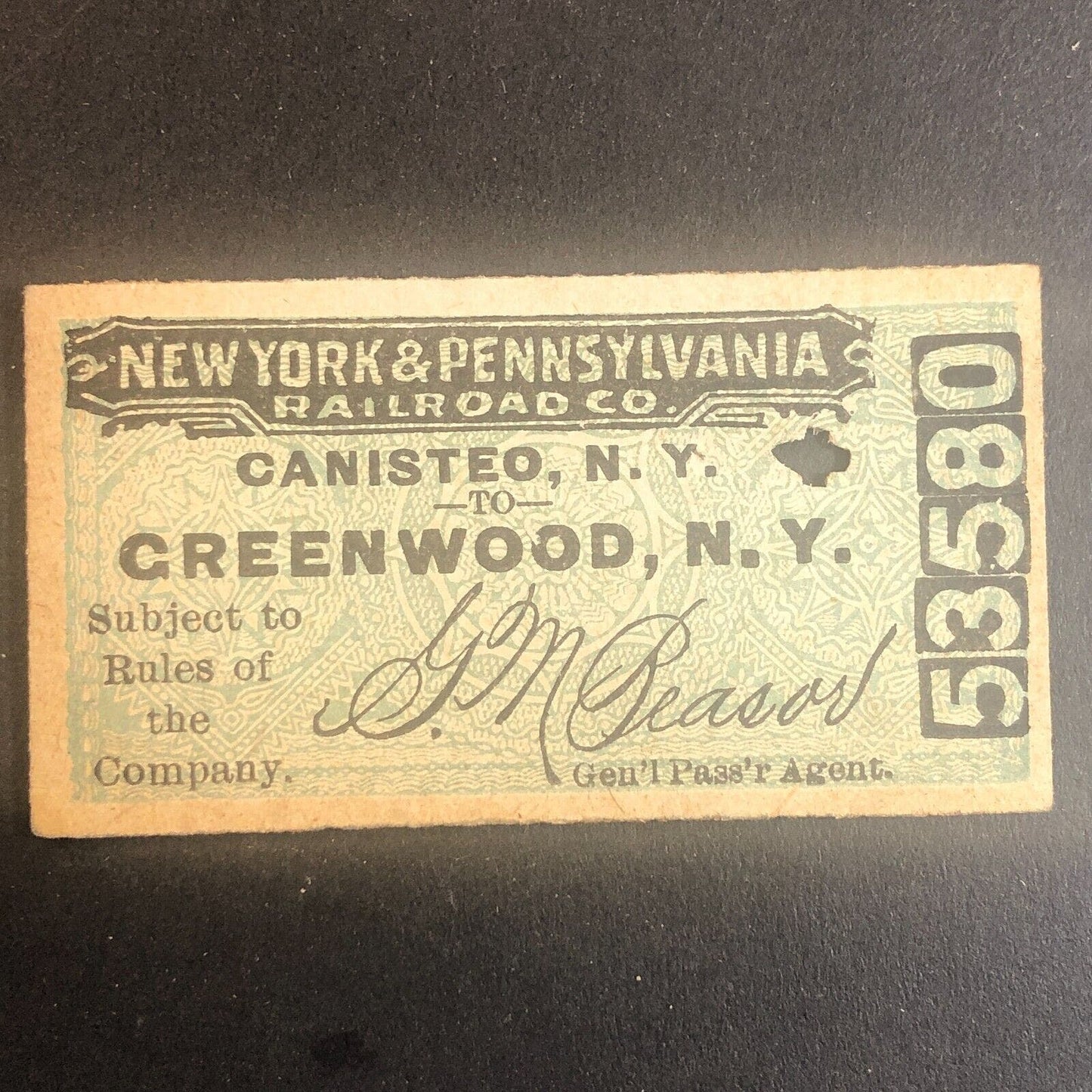 New York & Pennsylvania Railroad July 20 1917 Greenwood, NY Ticket #53580