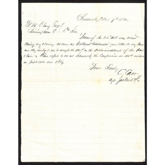1862 Birmingham, OH G.W. Clary / C. Carr Sandusky, OH ALS "40c on the Dollar..."