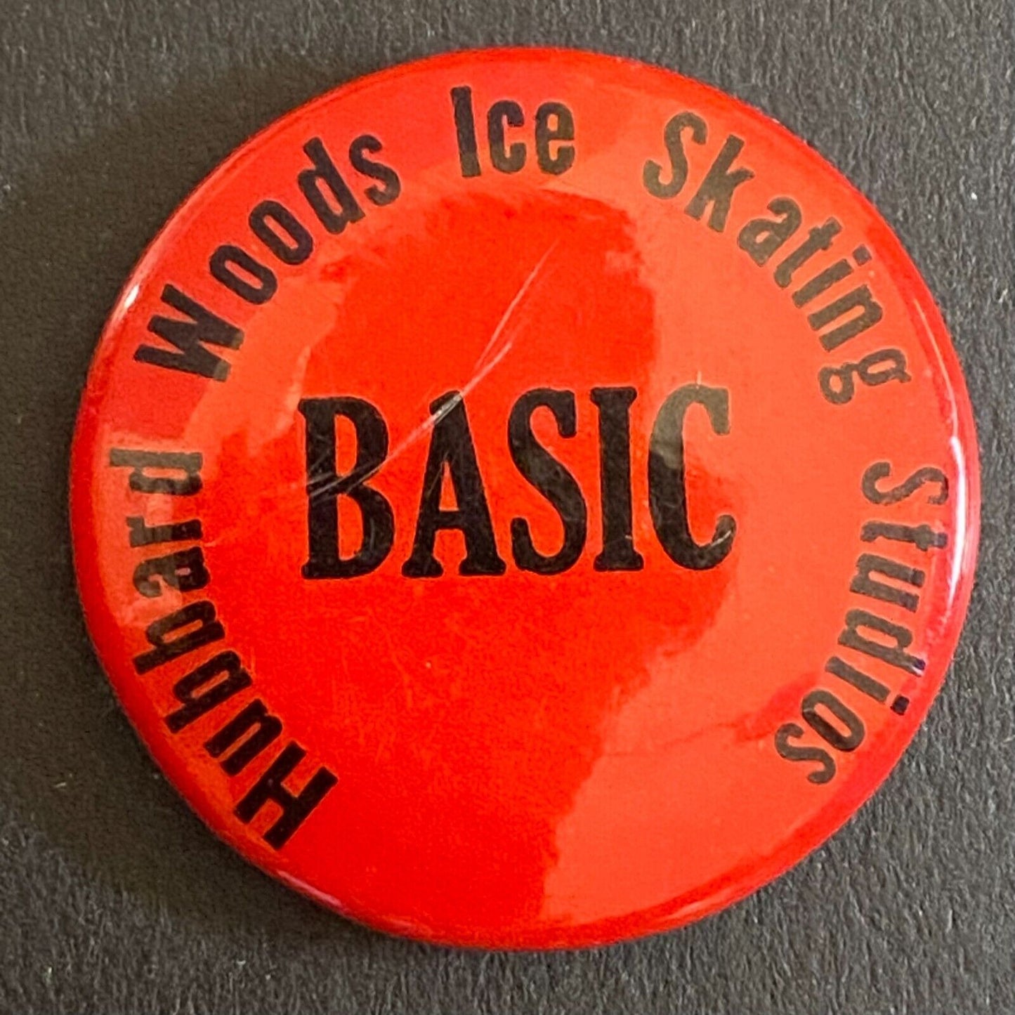 Hubbard Woods Ice Skating Studios "Basic" c1955-68 Steel Pinback Button 7/8"
