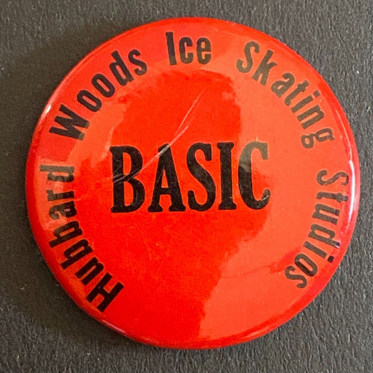 Hubbard Woods Ice Skating Studios "Basic" c1955-68 Steel Pinback Button 7/8"