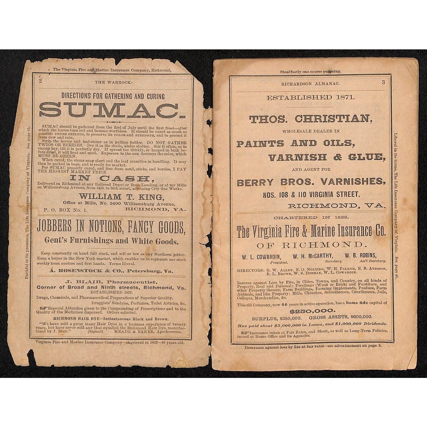 1879 Goode / Warrock-Richardson MD, VA & NC Almanack / Almanac 63pp* Scarce