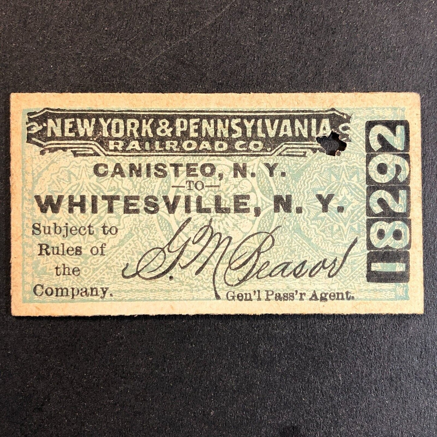 New York & Pennsylvania Railroad July 27 1917 Whitesville, NY Ticket #18292