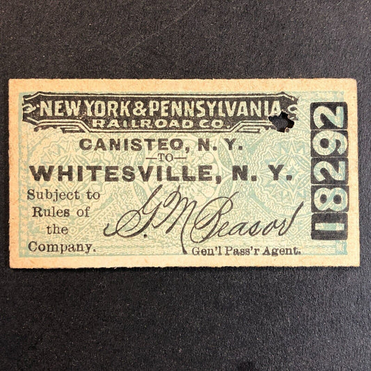 New York & Pennsylvania Railroad July 27 1917 Whitesville, NY Ticket #18292