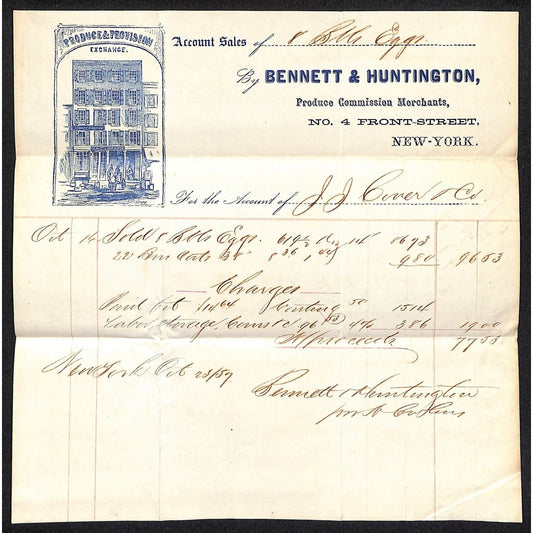 Bennett & Huntington NYC 1857 J.J. Cover, Johnsville, OH Oct. Statement Billhead