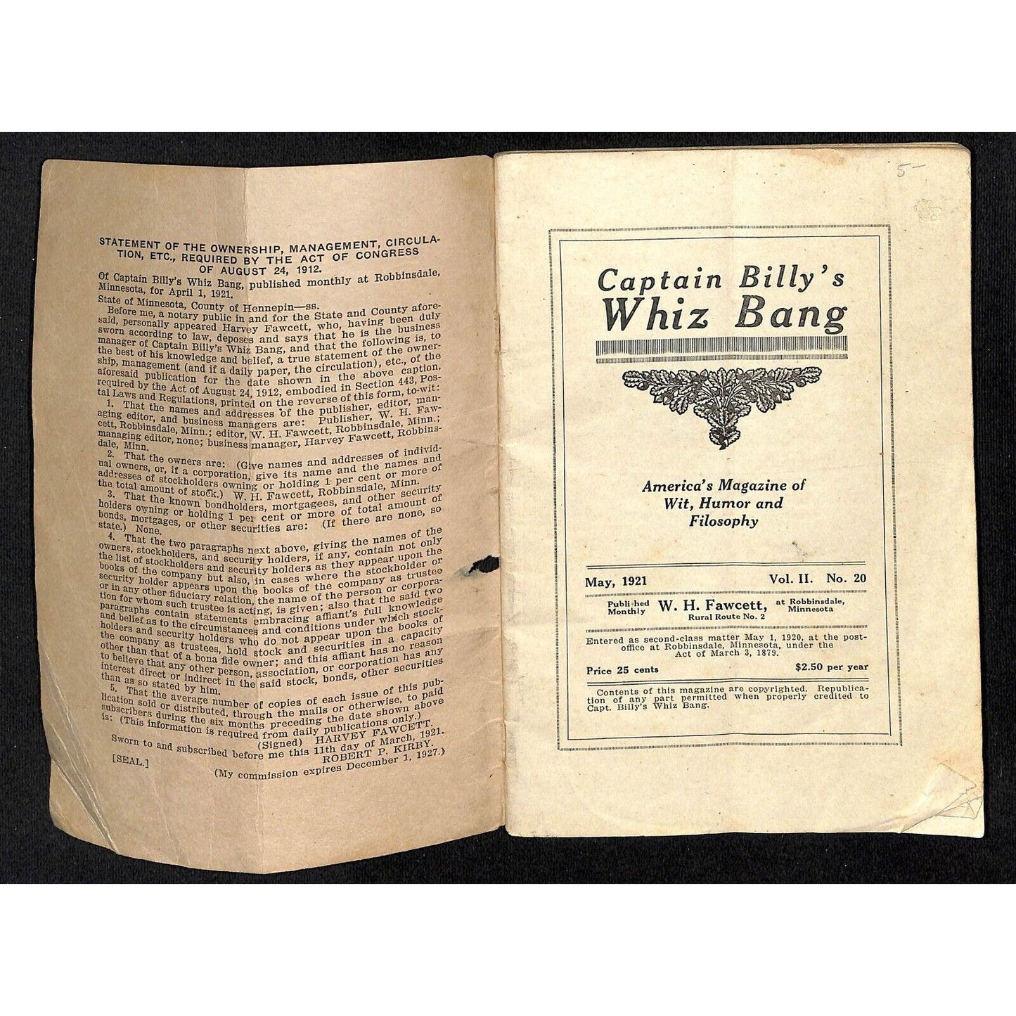 Capt. Billy's Whiz Bang Magazine 1921 Vol. II No. 20 61pp