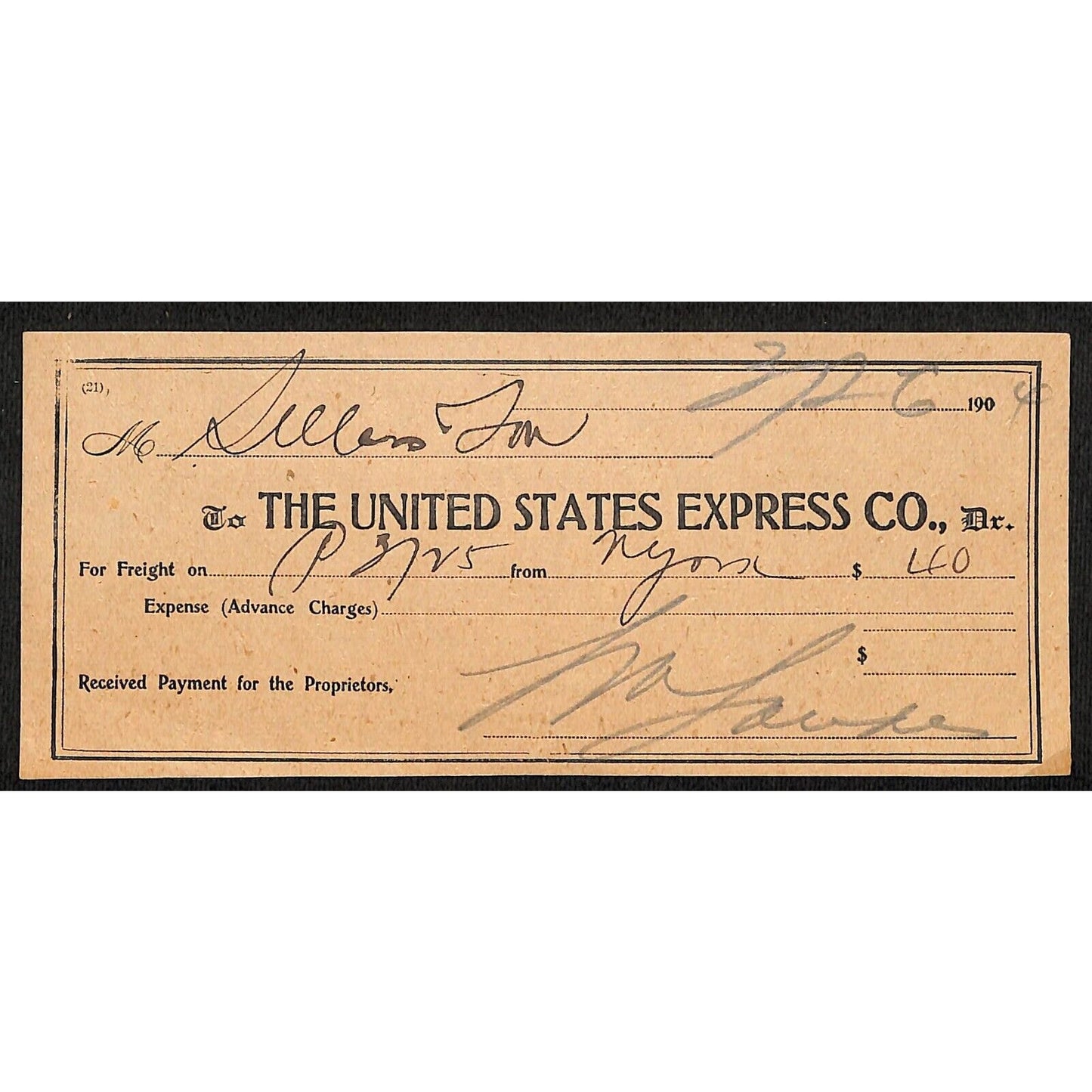 United States Express Co. 1904 Waybill Freight Payment Receipt (#13)