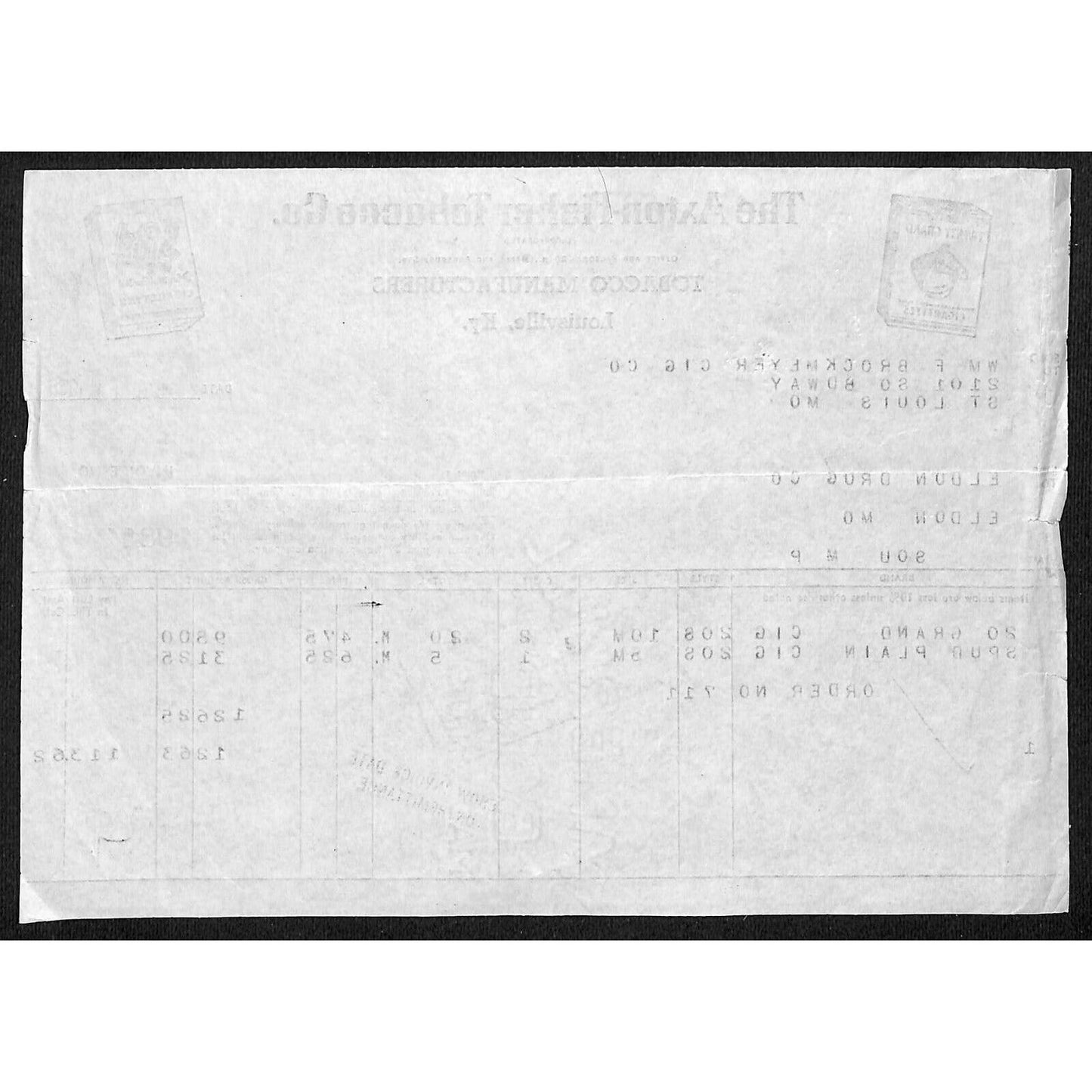 Louisville, KY The Axton-Fisher Tobacco Co. Spud Twenty Grand Jul 1938 Billhead