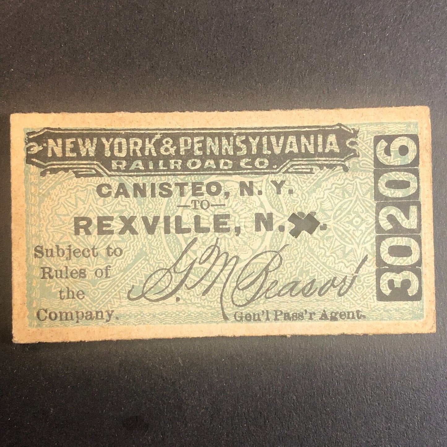 New York & Pennsylvania Railroad July 5 1917 Rexville, NY Ticket #30206