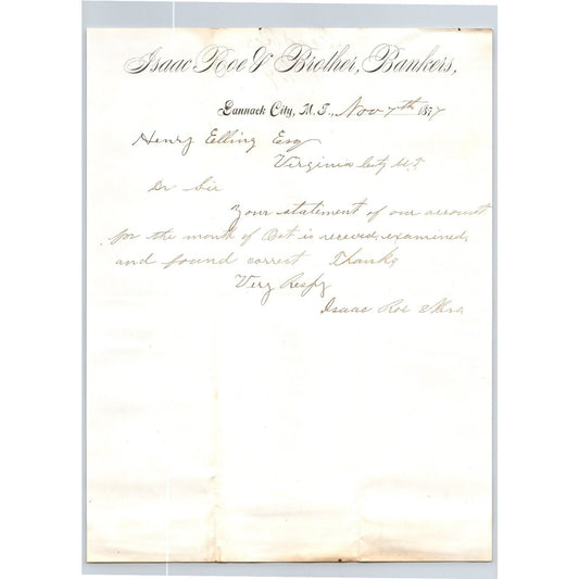 Isaac Roe & Brother Bankers Bannack City, MT 1877 ALS Letterhead - Henry Elling*