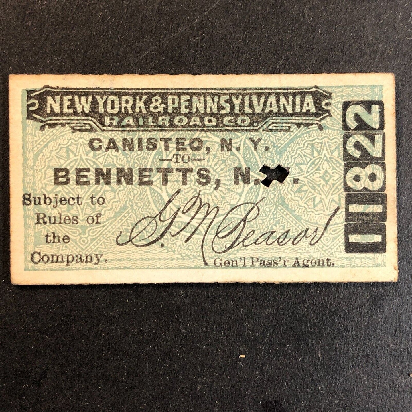 New York & Pennsylvania Railroad July 10 1917 Bennetts, NY Ticket #11822