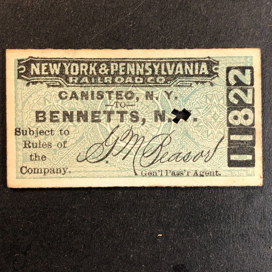New York & Pennsylvania Railroad July 10 1917 Bennetts, NY Ticket #11822