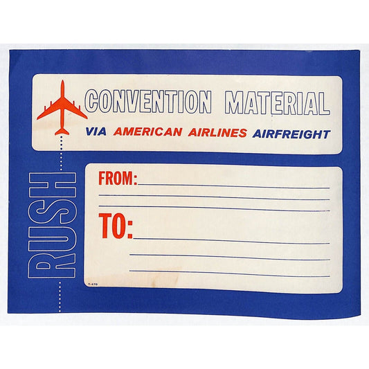 American Airlines Airfreight Convention Material 6" x 8" Gummed Label c1970 VGC