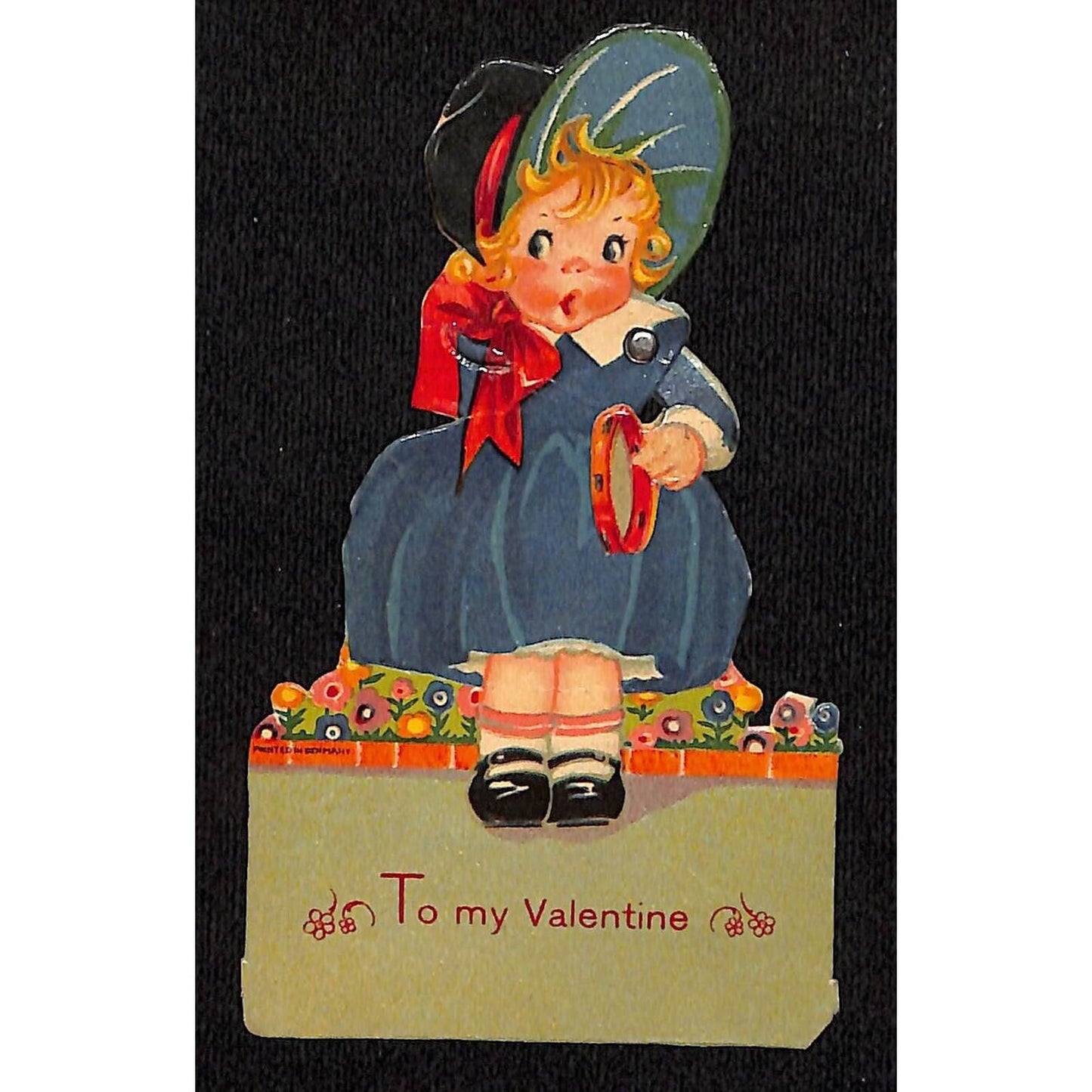 "To My Valentine" Mechanical Victorian Greeting Card Girl w/ Tambourine
