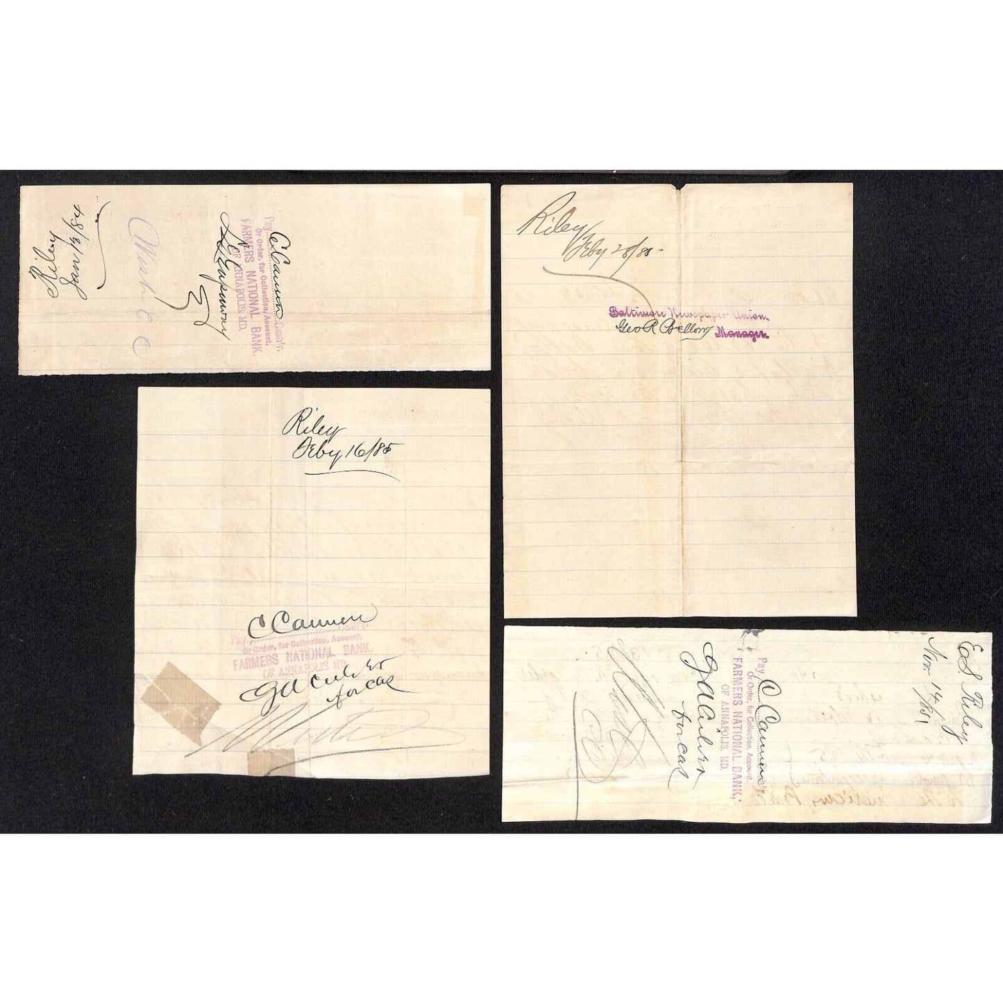 10 1884-85* Receipts for "The American, Balto" Newspaper (Baltimore American ?)