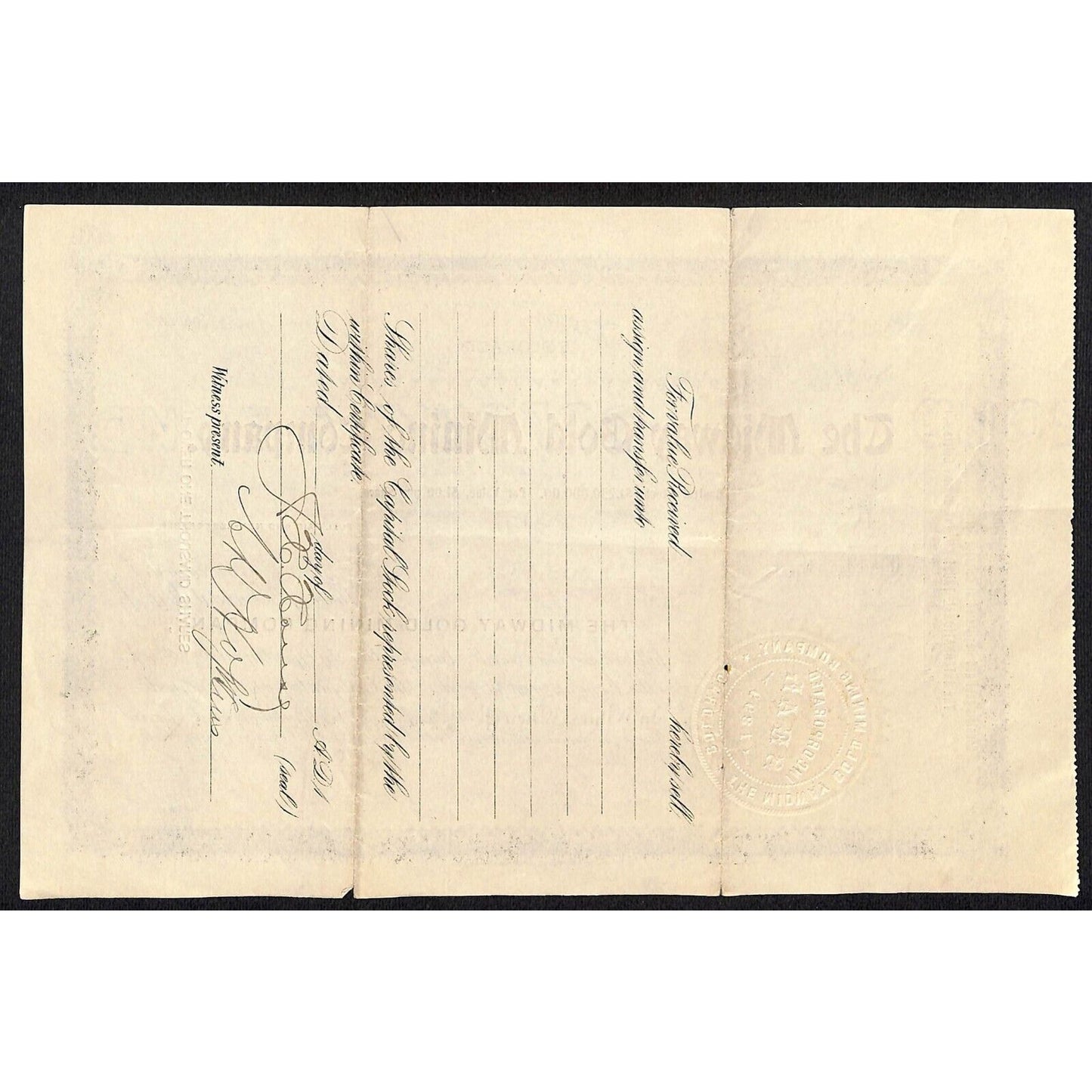 Midway Gold Mining Co. 1905 Stock Certificate w/ Warren Woods Sig. #2352