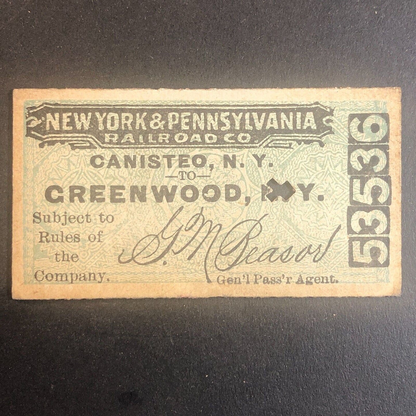New York & Pennsylvania Railroad July 12 1917 Greenwood, NY Ticket #53536