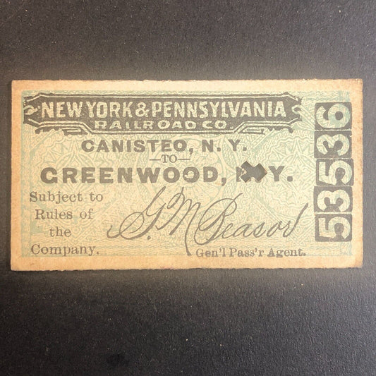 New York & Pennsylvania Railroad July 12 1917 Greenwood, NY Ticket #53536