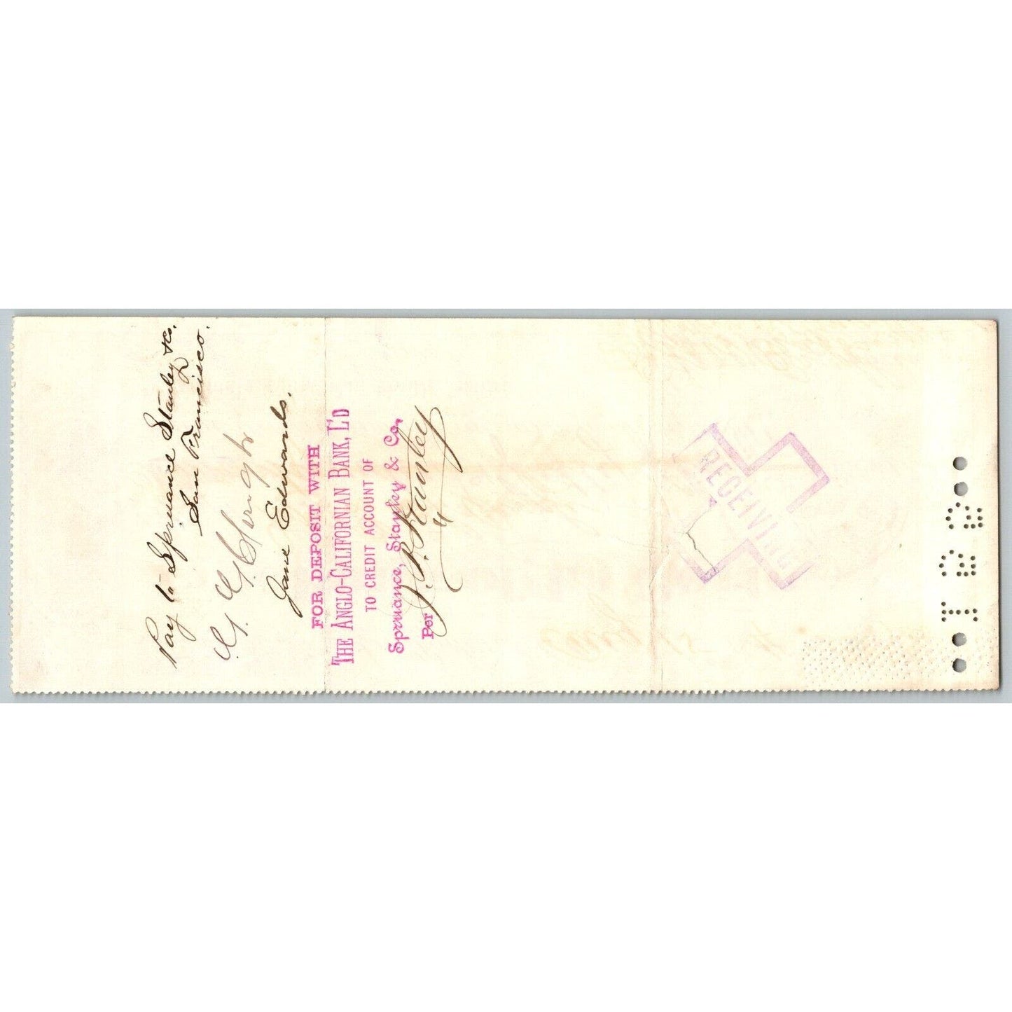 Bank of La Porte Check G.G. Clough 1884 Mining Vignette #12764