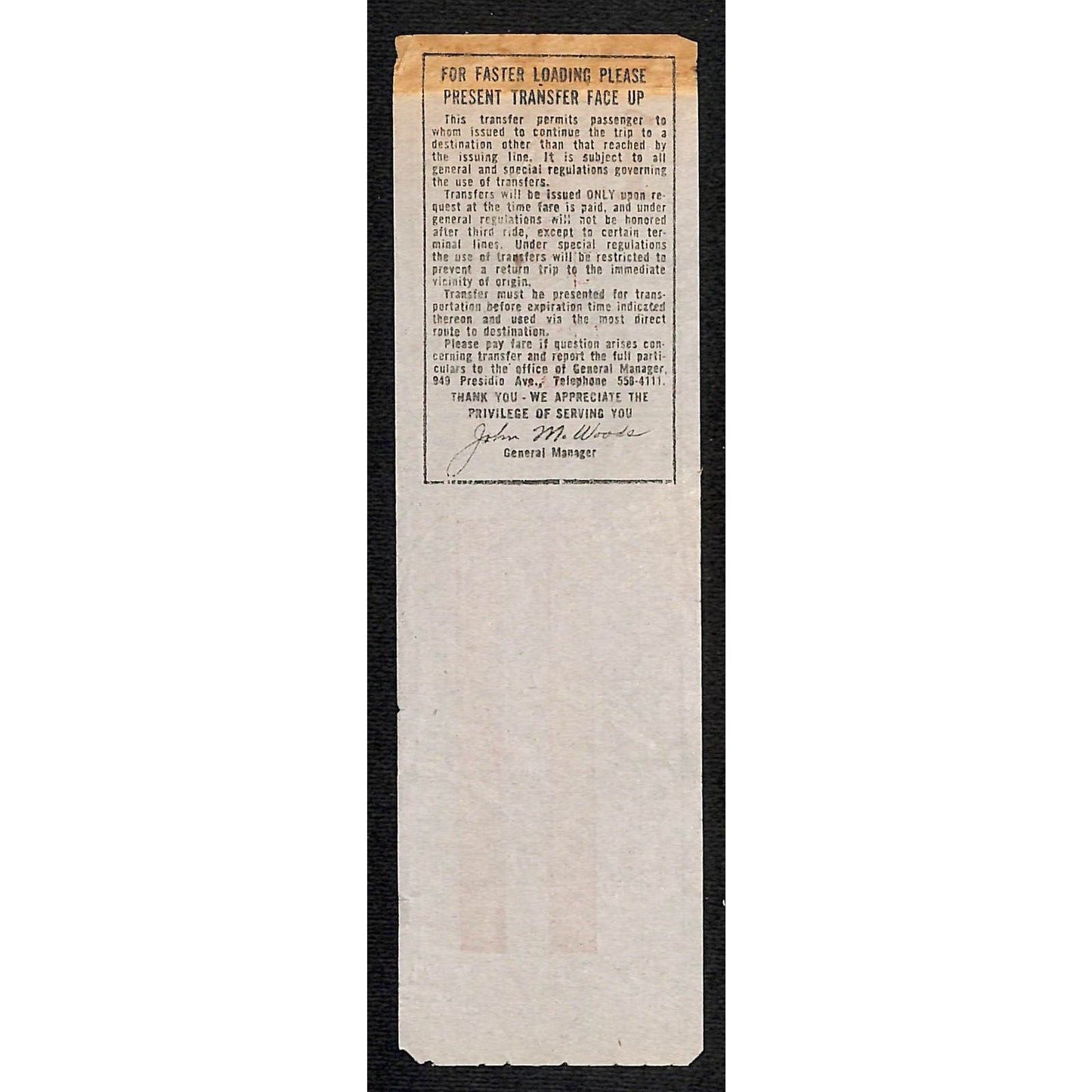 San Francisco Municipal Railway "Emergency" c1940's ? Ticket Unpunched