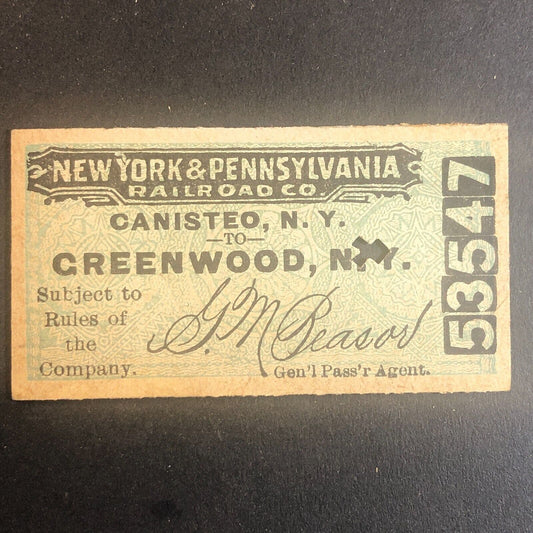 New York & Pennsylvania Railroad July 14 1917 Greenwood, NY Ticket #53547
