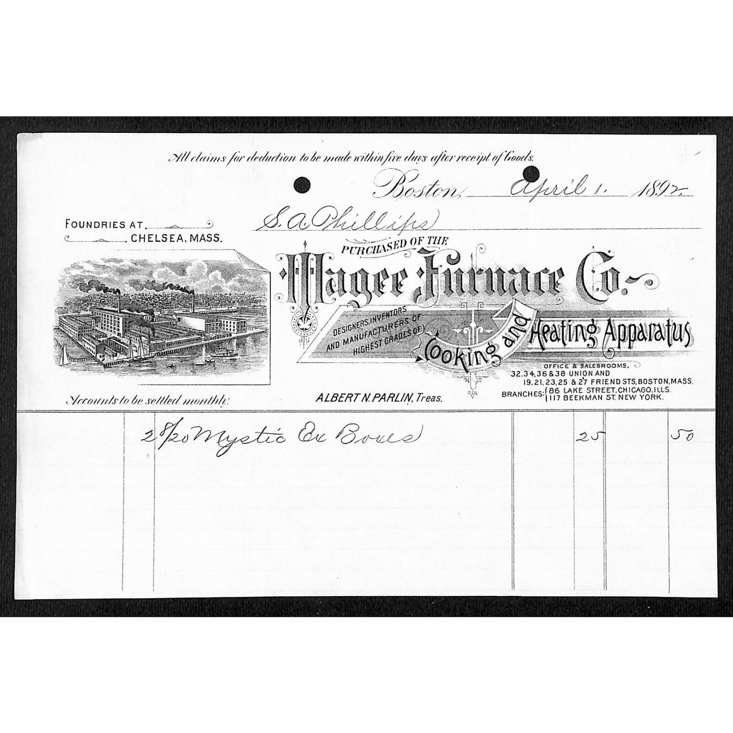 Magee Furnace Co. Cooking Heating Apparatus Boston 1892 Billhead Scarce