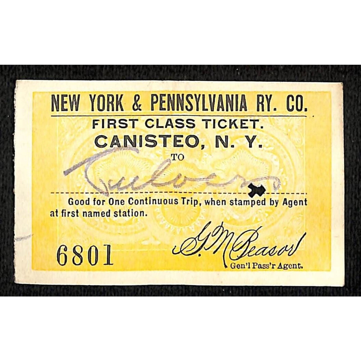 New York & Pennsylvania Railroad RY July 5 1917 Culvers Ticket #6801