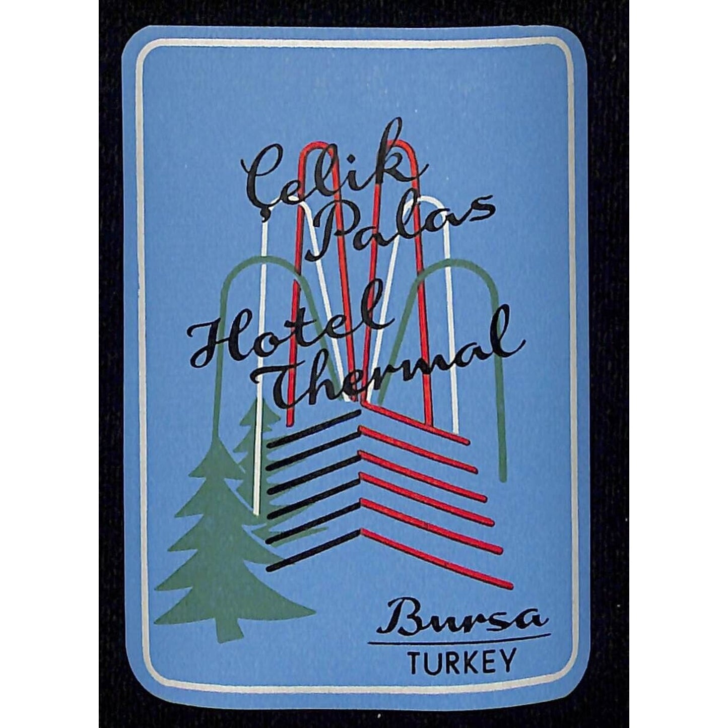 Celik Palas Hotel Thermal Bursa Turkey Hotel Label Gummed 2 1/2" x 3 1/2" Scarce