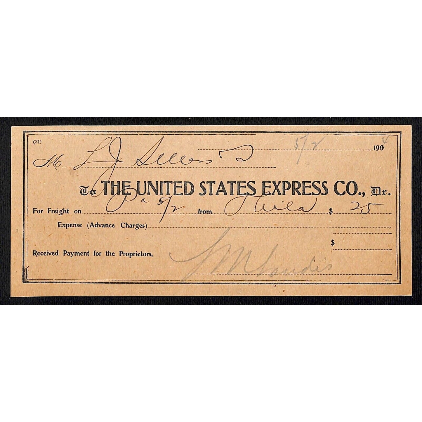 United States Express Co. 1904 Phila. Waybill / Freight Payment Receipt (#3)