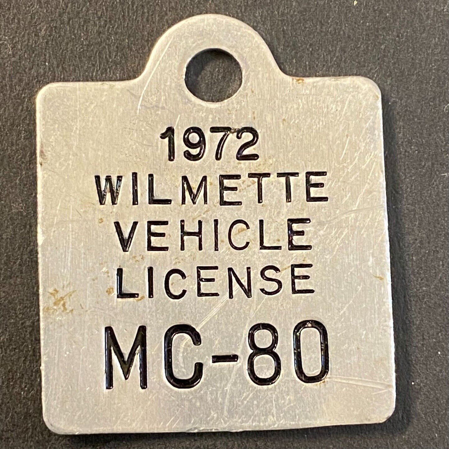 1972 Wilmette Vehicle License Tag MC-80 Motorcycle Aluminum