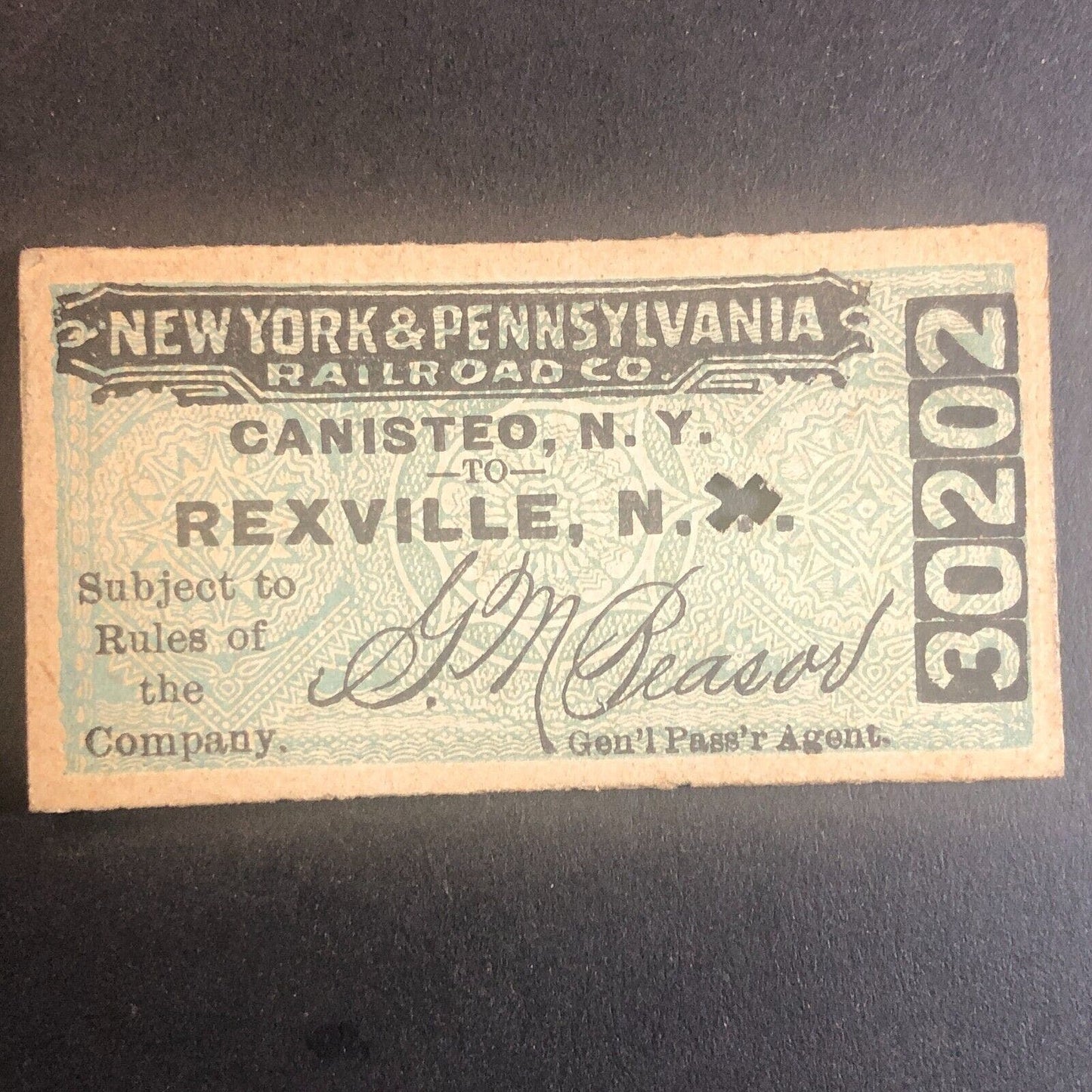 New York & Pennsylvania Railroad July 5 1917 Rexville, NY Ticket #30202