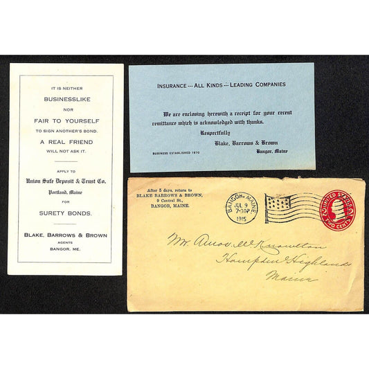 Bangor, ME Blake, Barrows & Brown Surety Bonds Card 1915 Ink Blotter? Knowlton*