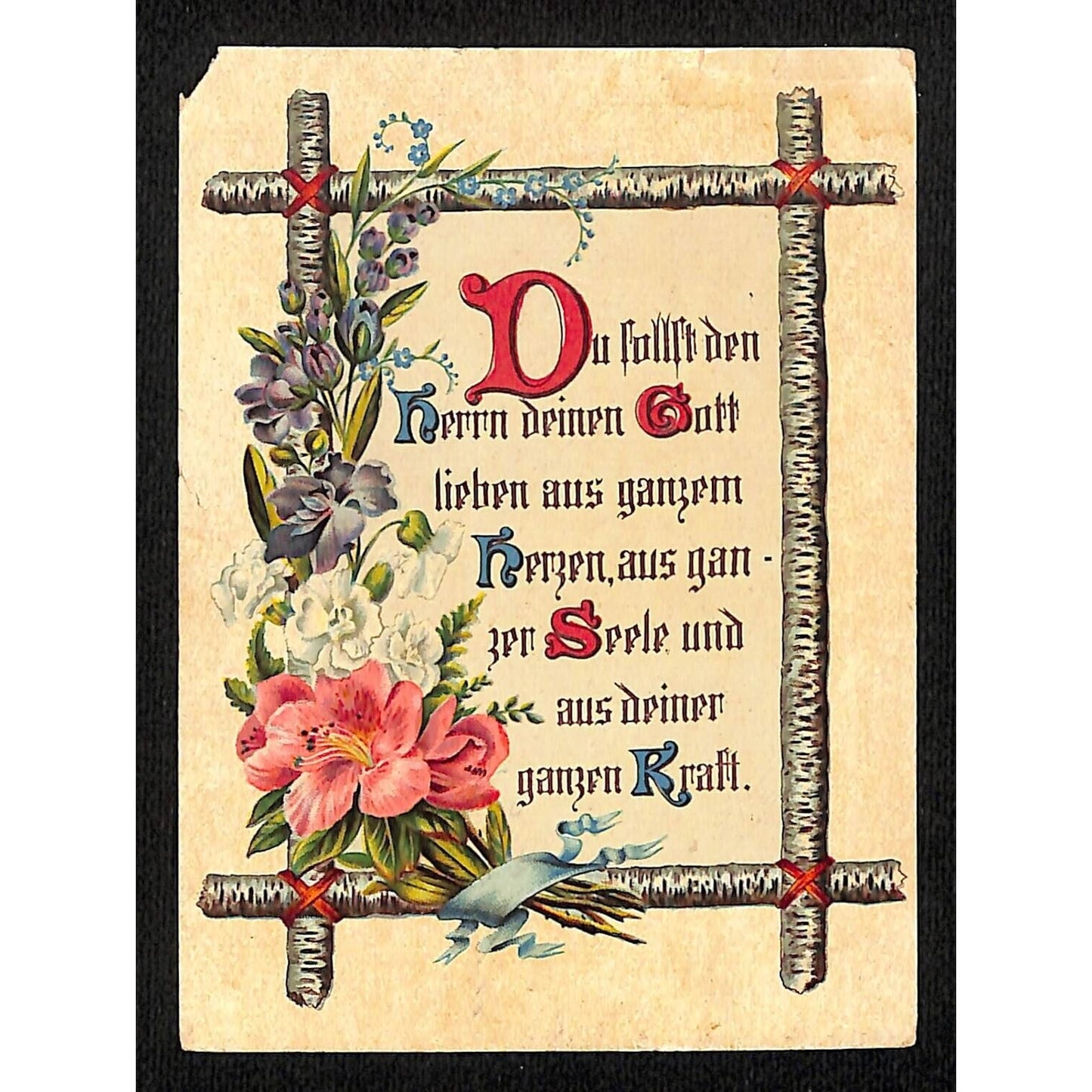 c1880-1900 "Love Your Husband with all of Your Heart.." German Floral Litho