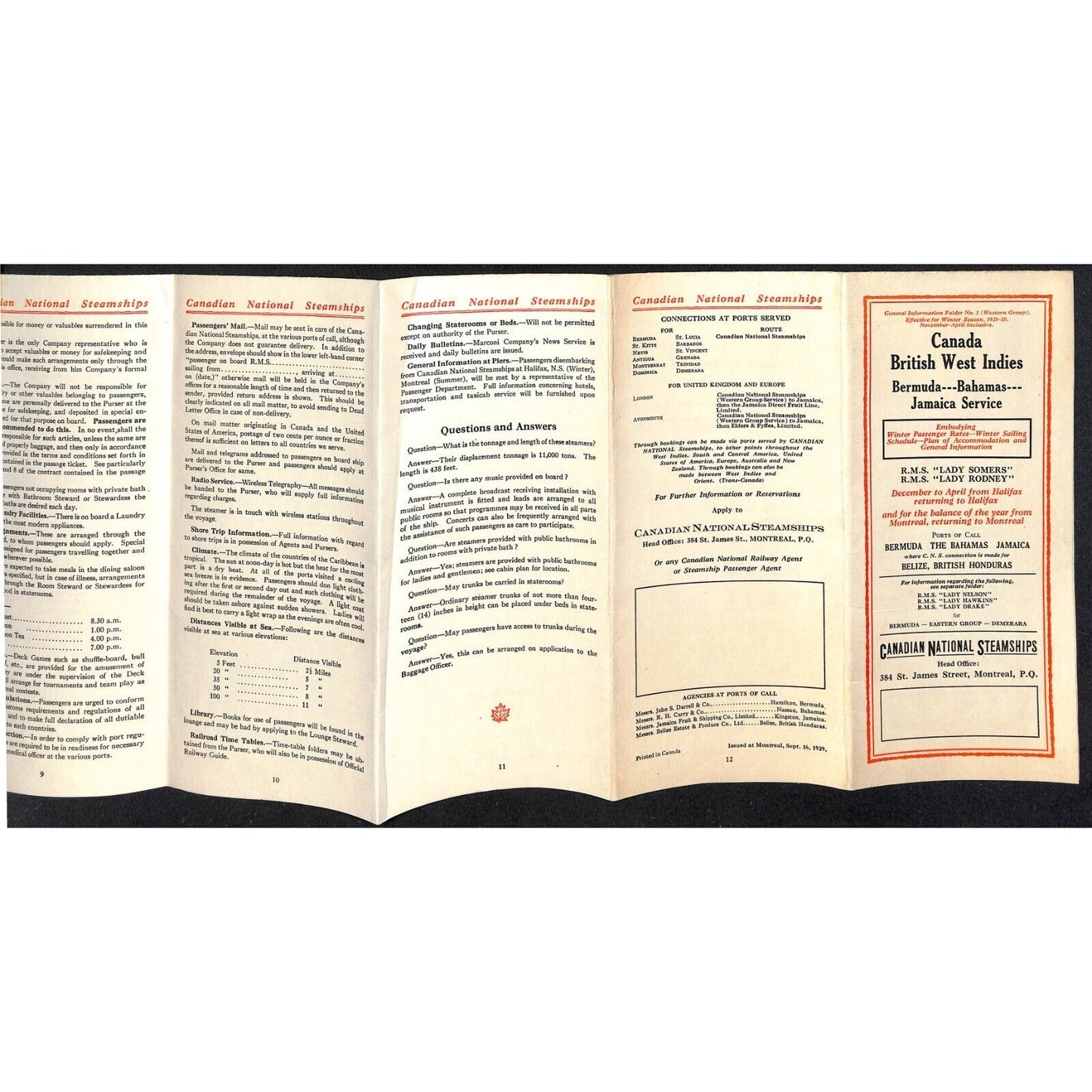 Canadian National Steamships British West Indies Brochure 1929 17" x 23" VGC