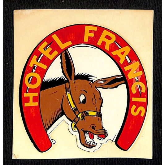 Hotel Francis Reforma Mexico Decal c1964 Horseshoe Francis the Talking Mule