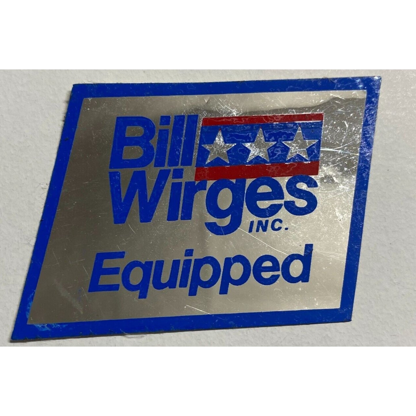 "Bill Wirges Equipped" (Kawasaki) Original Sticker Red, Blue & Mylar c1976 (#2)