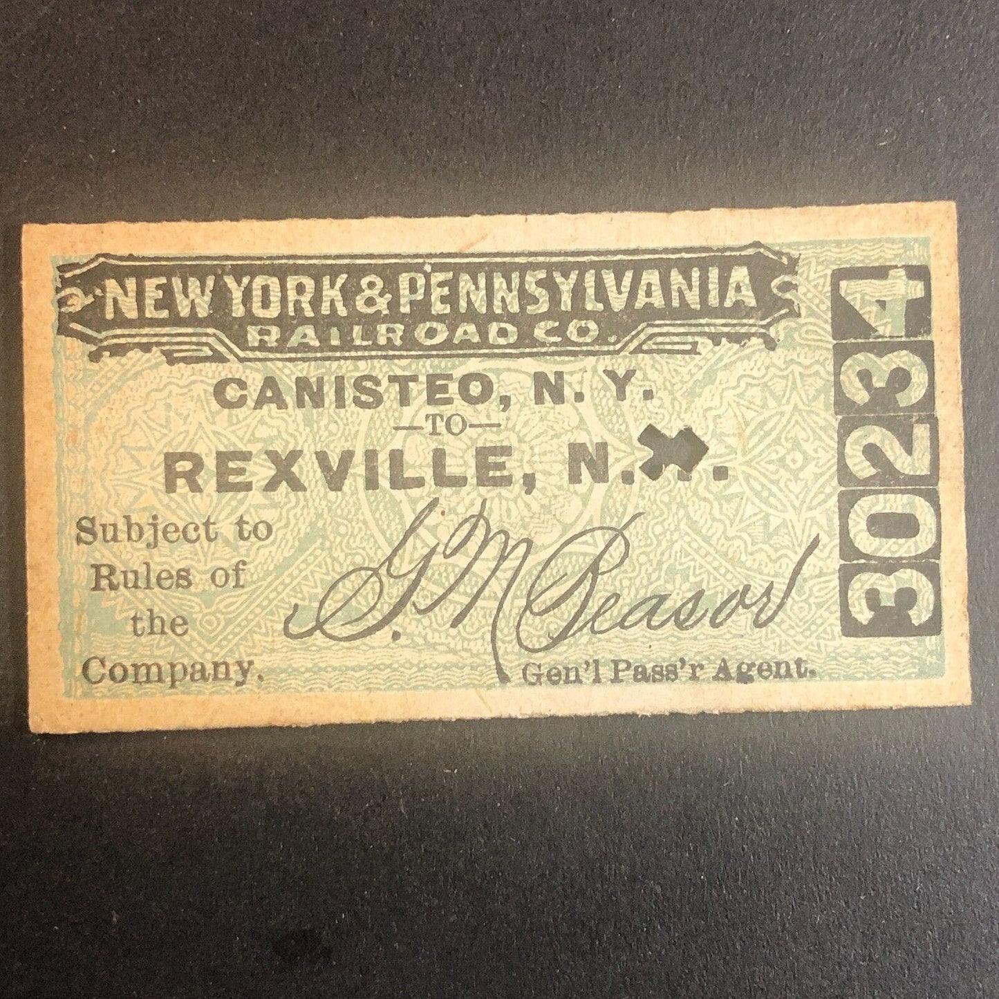 New York & Pennsylvania Railroad July 14 1917 Rexville, NY Ticket #30234
