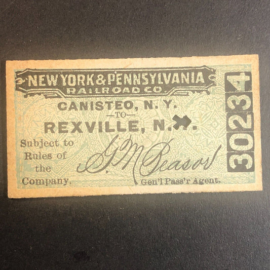 New York & Pennsylvania Railroad July 14 1917 Rexville, NY Ticket #30234