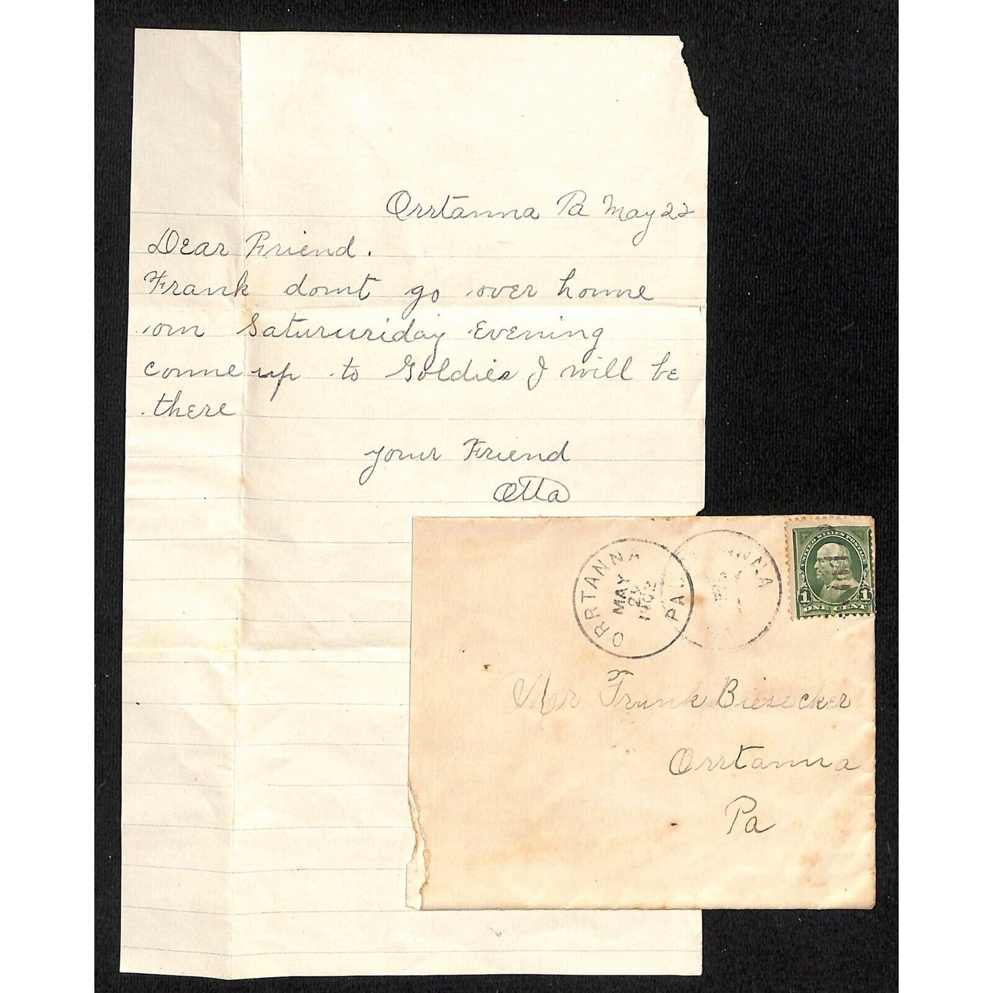8 1902-03 Mostly "Biesecker / Orrtanna PA" ALS / Correspondence / Letters Covers