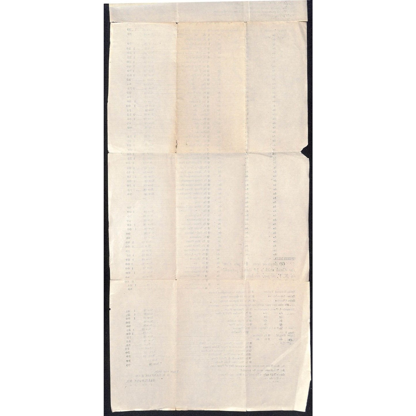 H.S. Lanfair & Co Baltimore Oyster & Fruit Packers 1893 Whsle Price Sheet Scarce