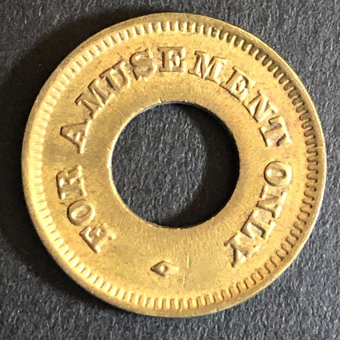 "For Amusement Only" No Cash Value Brass Donut Game Token Diamond 21mm