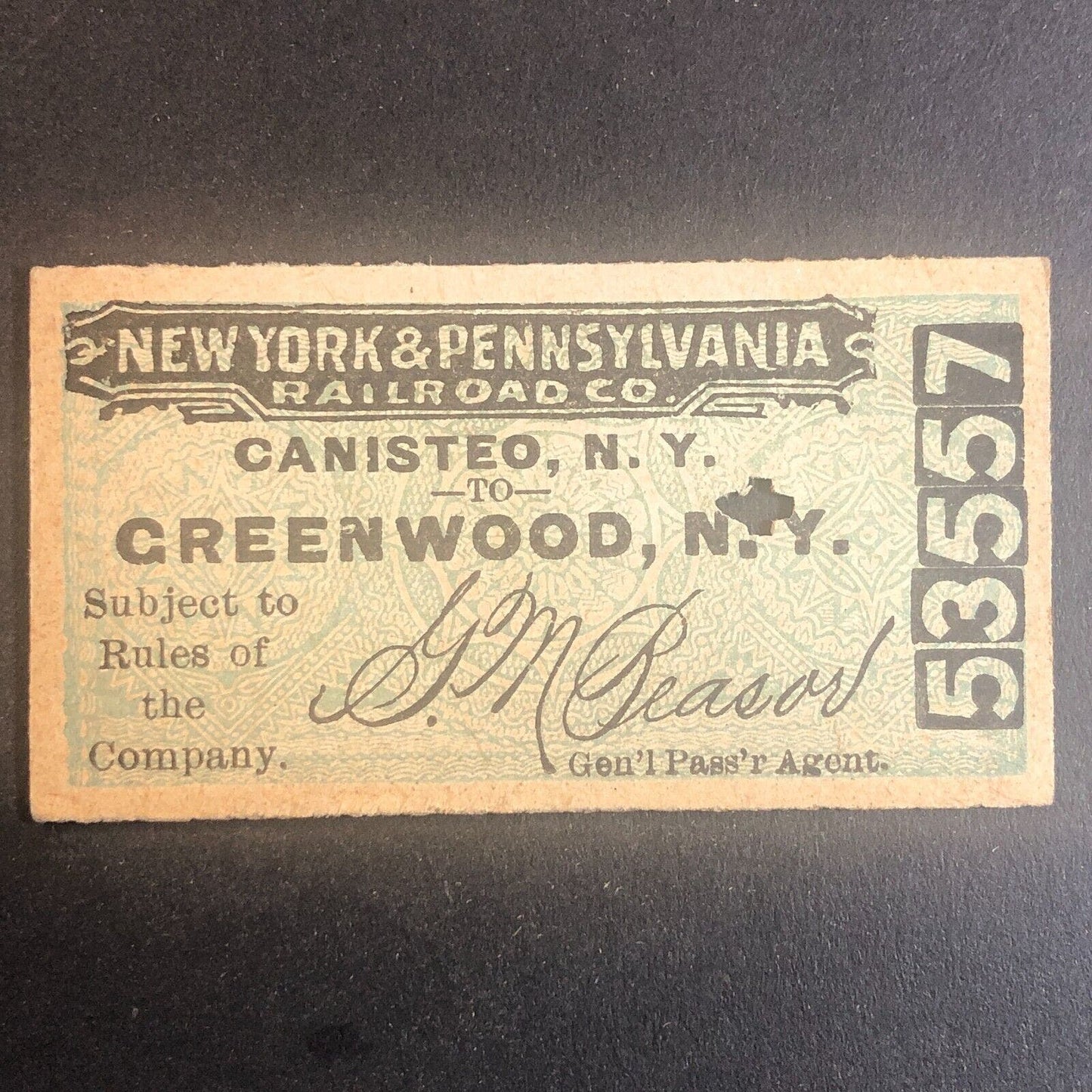 New York & Pennsylvania Railroad July 16 1917 Greenwood, NY Ticket #53557