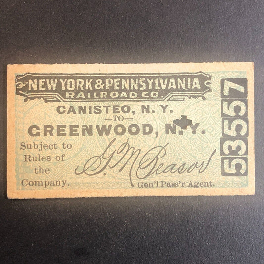New York & Pennsylvania Railroad July 16 1917 Greenwood, NY Ticket #53557